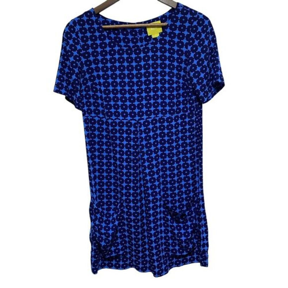Maeve Anthropologie Dress Womens 0 XS Blue‎ Geometric Zola Short Sleeve Shift
